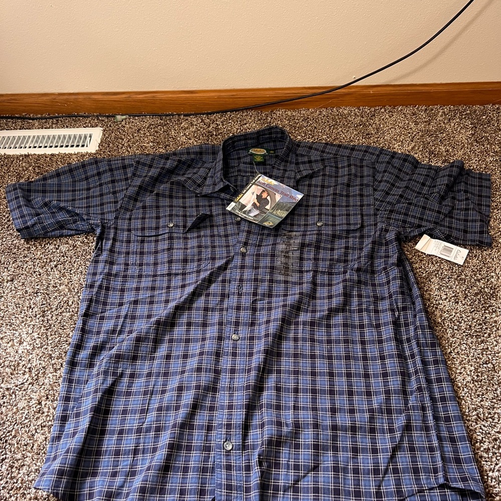 Men's Cabelas Blue Plaid Shirt, Short Sleeve